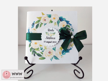 Invitatie flori ivory - funda verde