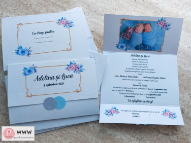 Invitatie de botez cu poza-gemeni