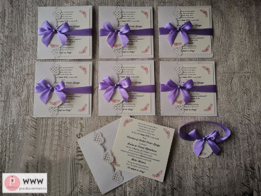 Invitatie de botez sidefata cu model floral