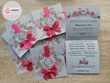 Invitatie flori pictate - roz/fucsia