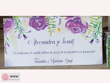 Place-card (+plic bani) - flori mov