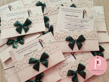 Invitatie 2 in 1 - margine perforata (verde smarald)